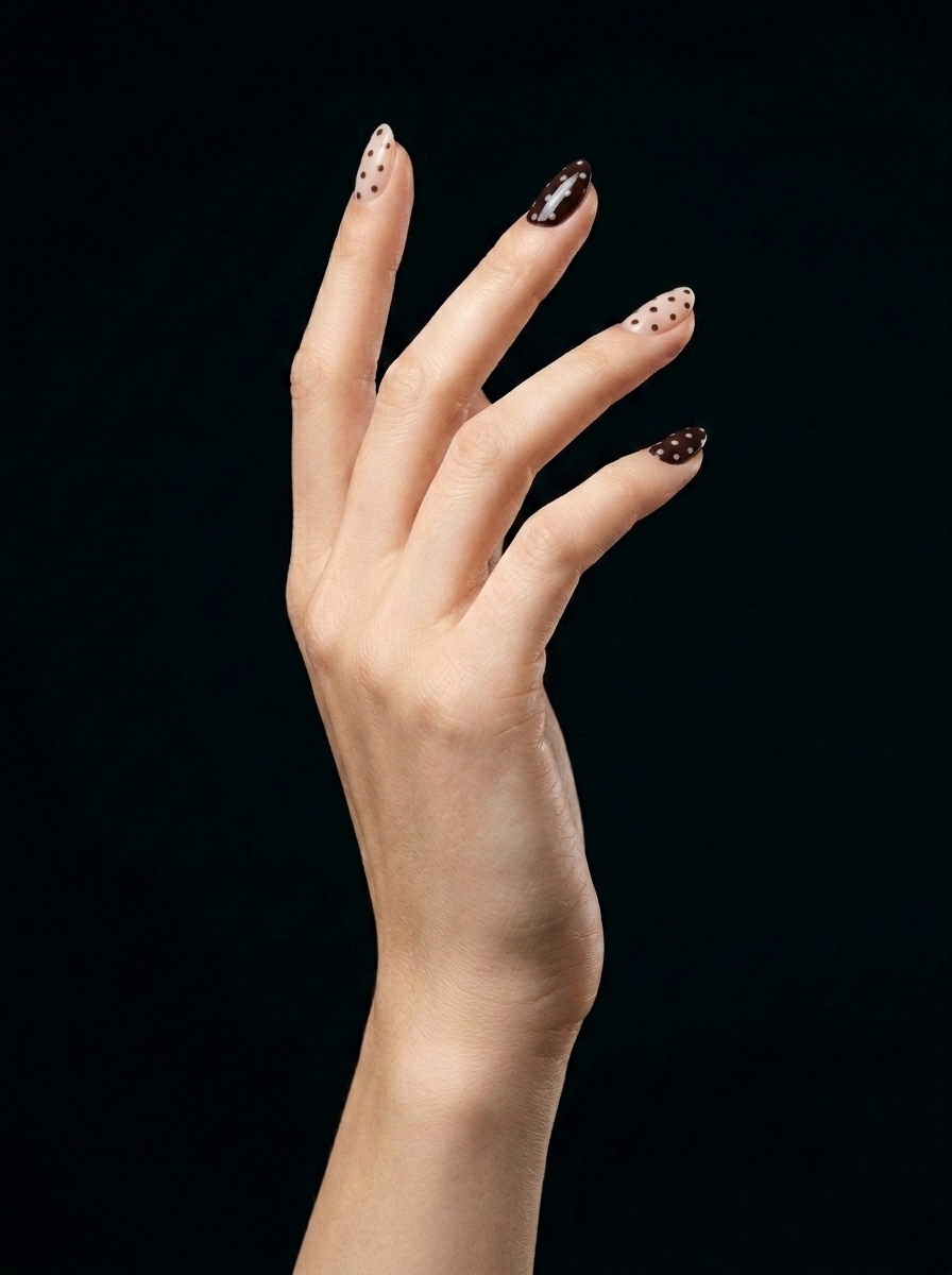 Elegante Manicura Lunares Café, nail art nail_art, color multicolor, forma almendra, nails Leander TX
