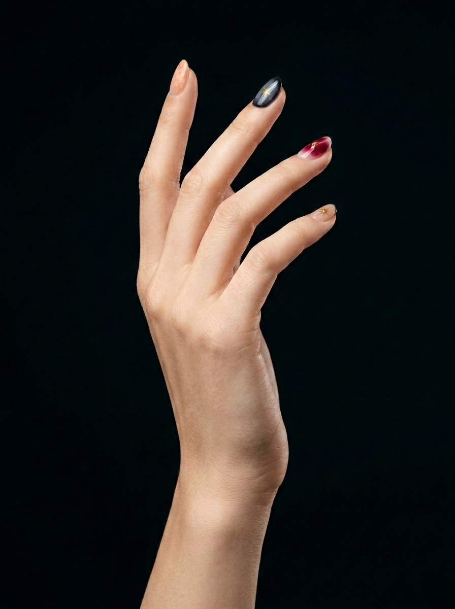 Nail Art Estelar y Floral, nail art nail_art, color multicolor, forma oval, nails Leander TX