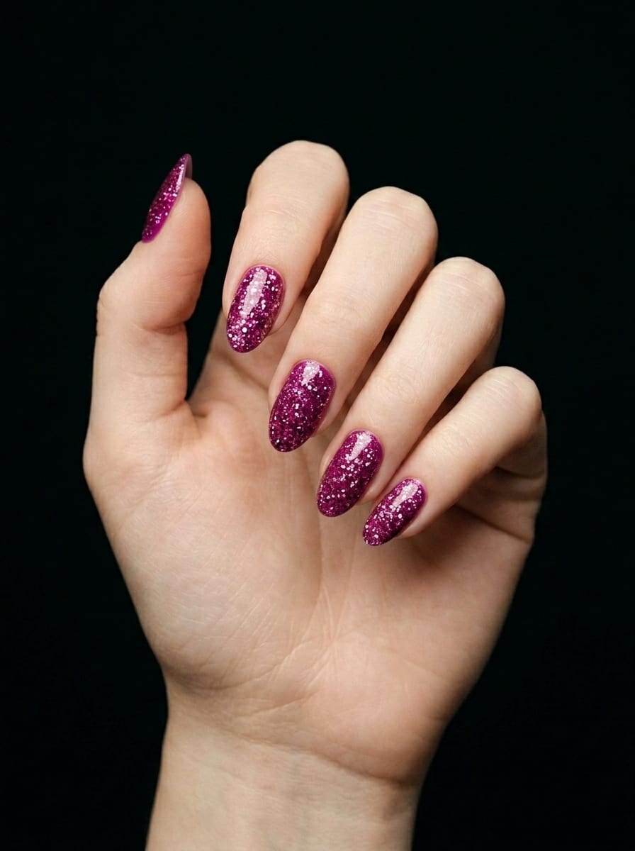 Magenta Gloss and Glitter Accent, nail art glitter_foil, color morado, forma cuadrada, nails Leander TX